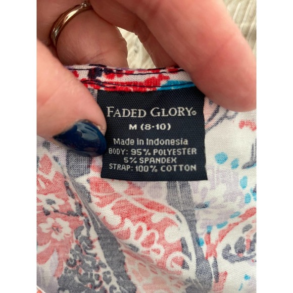 Faded Glory Sleeveless Knit Top Medium Crocheted Straps Red/White/Blue NWT - Picture 4 of 7